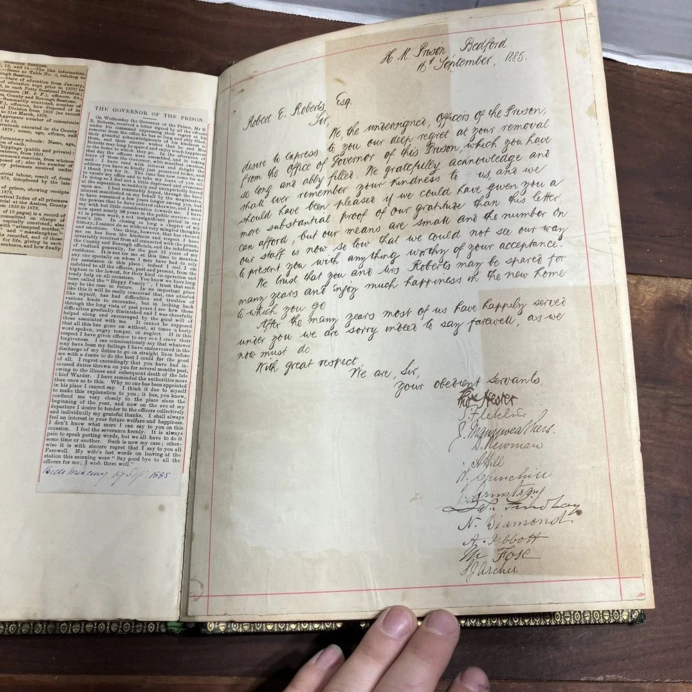 Vintage 1878 Testimonial Book Robert Evan Roberts Bedford County Prison England